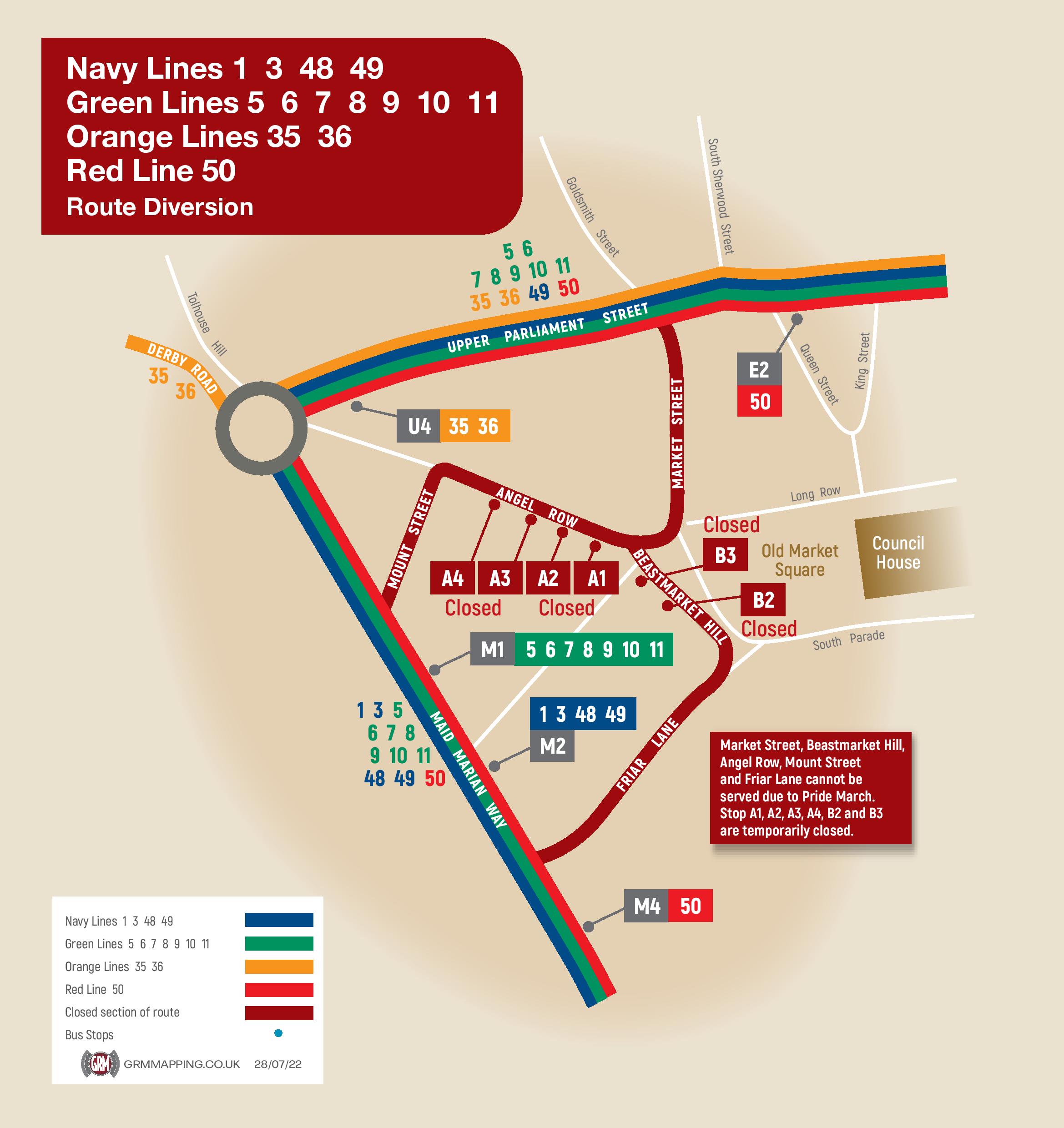 City Centre diversion map, details in text