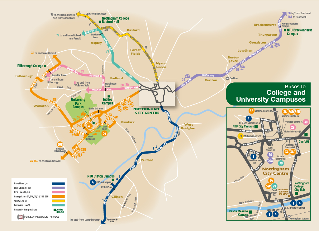 Map of buses to college and university campuses.