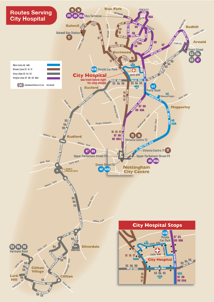 Routes Serving City Hospital.