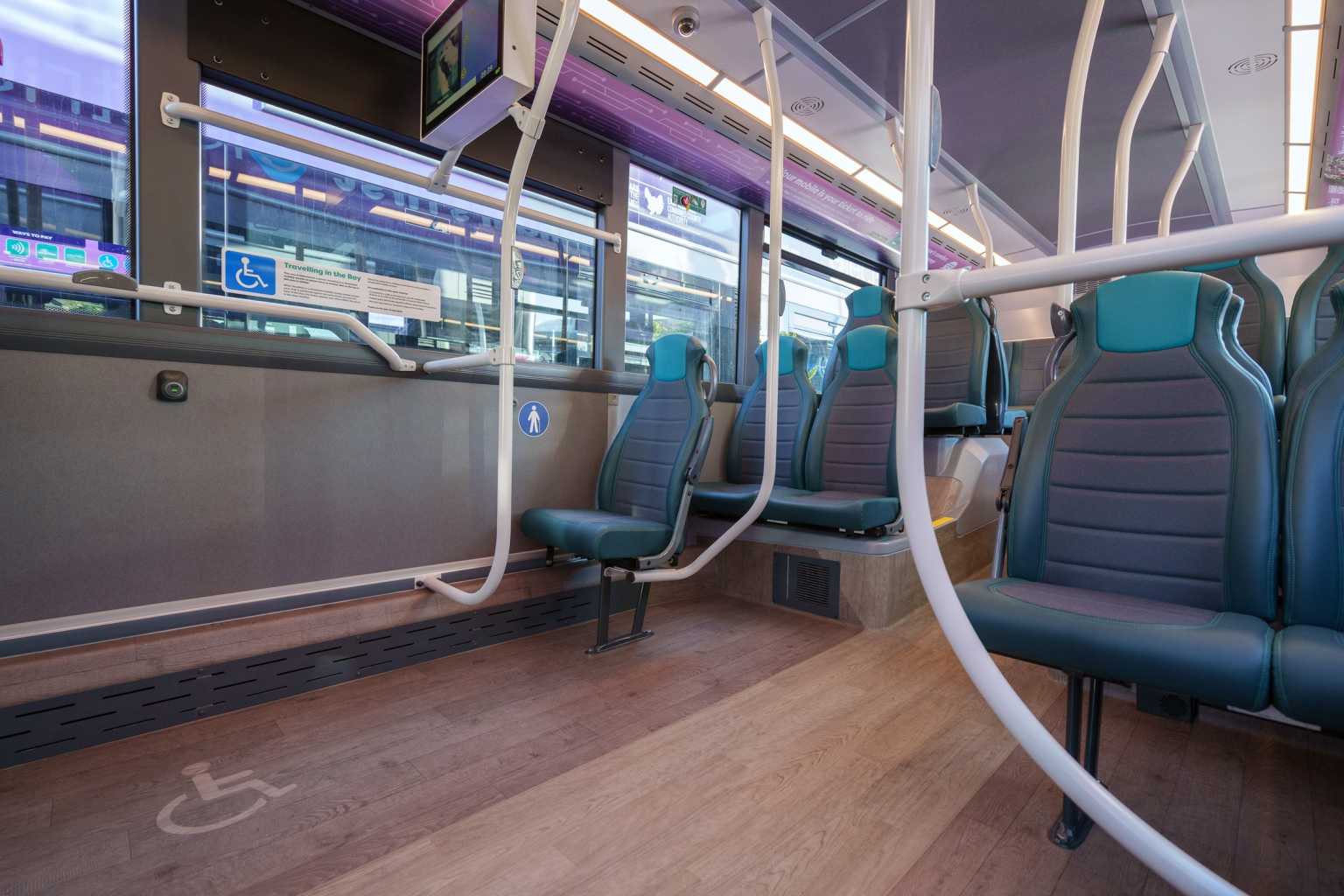 Interior of NCT's electric double decker.