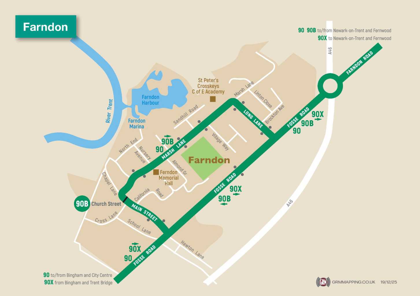 Map of route in Farndon