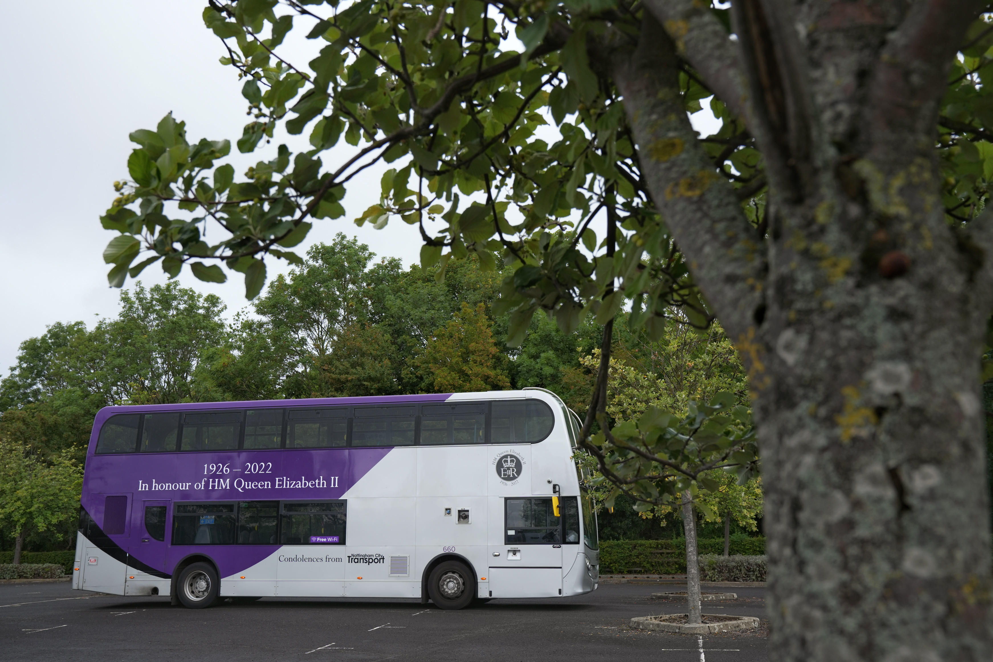 Bus with refreshed messaging showing In Honour of HM Queen Elizabeth II