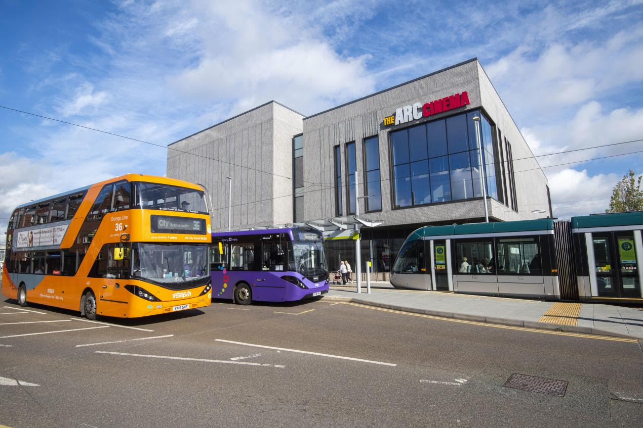 buses and tram at beeston
